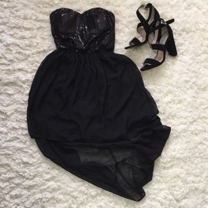 Strapless black bow high-low dress